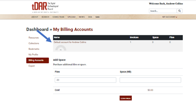 List of tDAR billing accounts