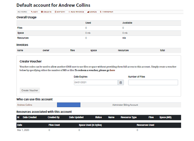 Billing account page