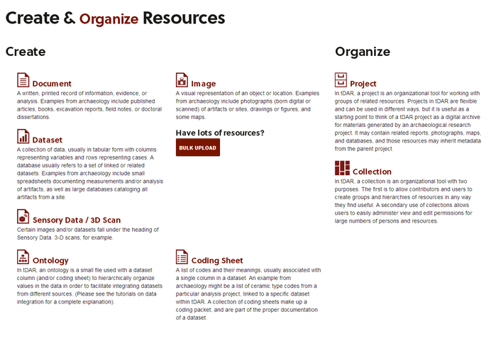 Create and Organize Resources page